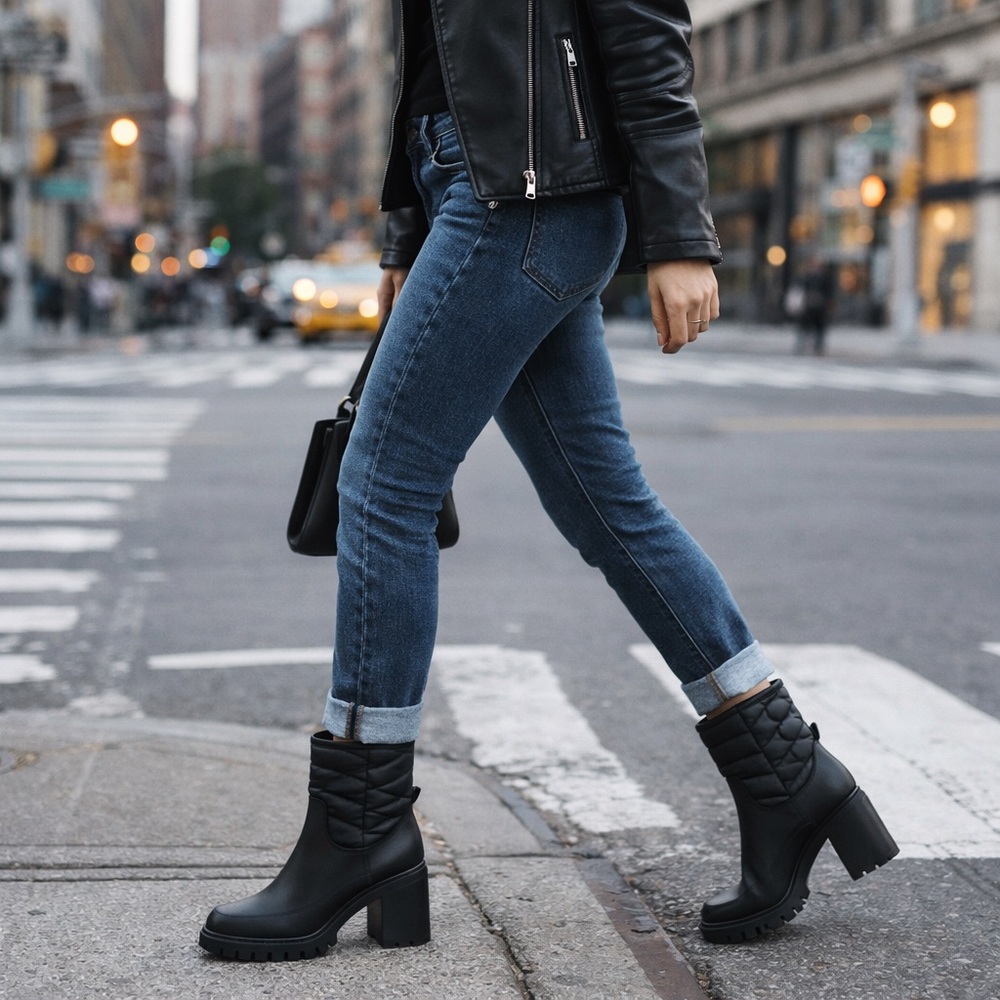 INC Black Puffer Ankle Boots Lug Sole 2.5in Block Heel Sz 8 Sulu01 - Picture 2 of 13